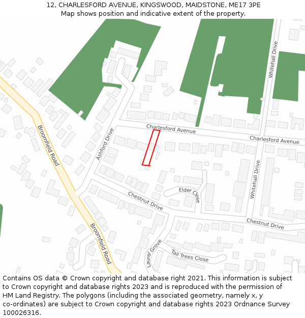 12, CHARLESFORD AVENUE, KINGSWOOD, MAIDSTONE, ME17 3PE: Location map and indicative extent of plot