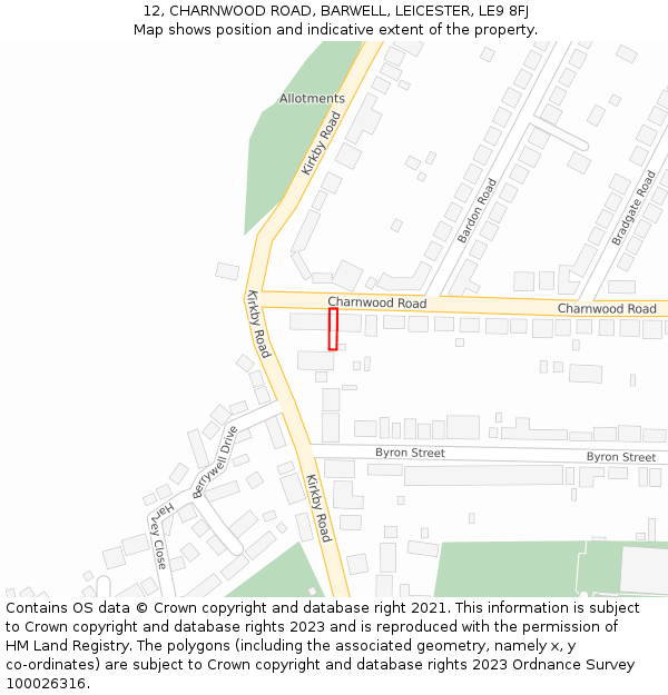 12, CHARNWOOD ROAD, BARWELL, LEICESTER, LE9 8FJ: Location map and indicative extent of plot