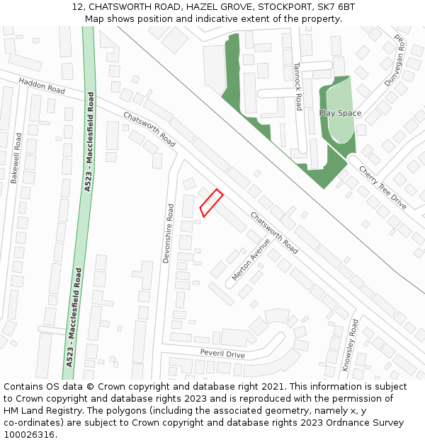 12, CHATSWORTH ROAD, HAZEL GROVE, STOCKPORT, SK7 6BT: Location map and indicative extent of plot