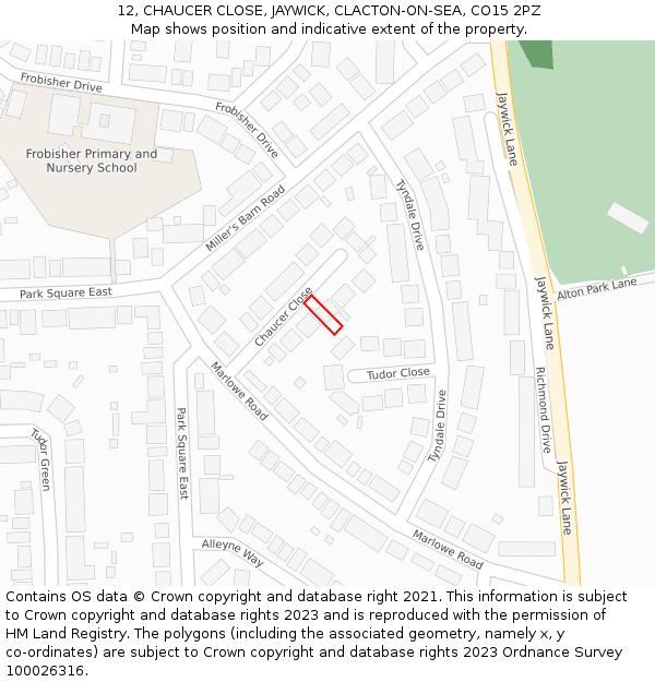 12, CHAUCER CLOSE, JAYWICK, CLACTON-ON-SEA, CO15 2PZ: Location map and indicative extent of plot