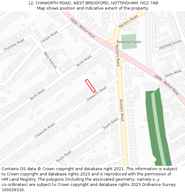 12, CHAWORTH ROAD, WEST BRIDGFORD, NOTTINGHAM, NG2 7AB: Location map and indicative extent of plot