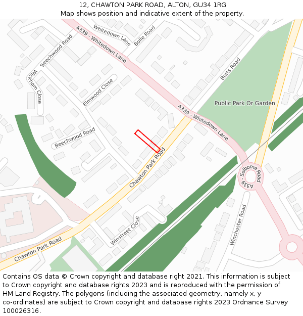 12, CHAWTON PARK ROAD, ALTON, GU34 1RG: Location map and indicative extent of plot