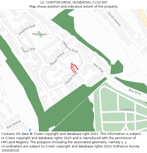 12, CHAYTOR DRIVE, NUNEATON, CV10 9ST: Location map and indicative extent of plot