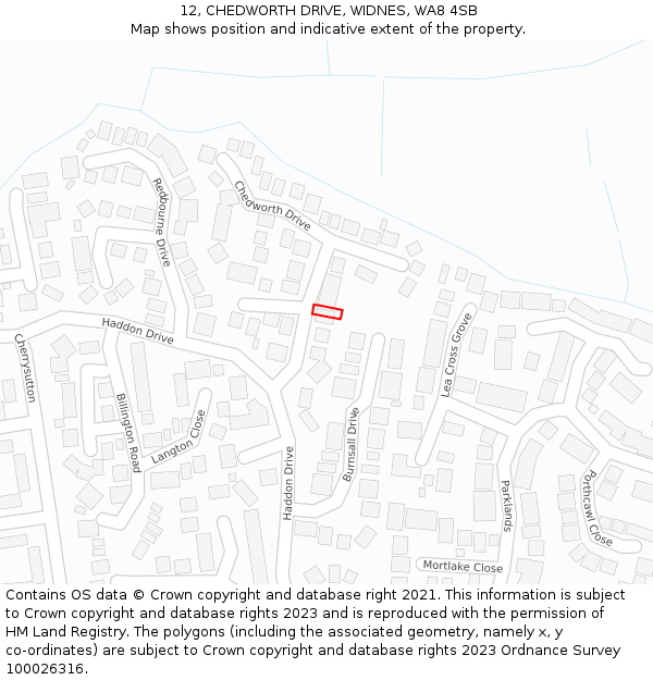 12, CHEDWORTH DRIVE, WIDNES, WA8 4SB: Location map and indicative extent of plot