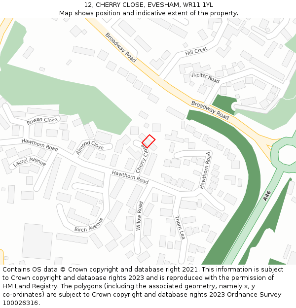 12, CHERRY CLOSE, EVESHAM, WR11 1YL: Location map and indicative extent of plot