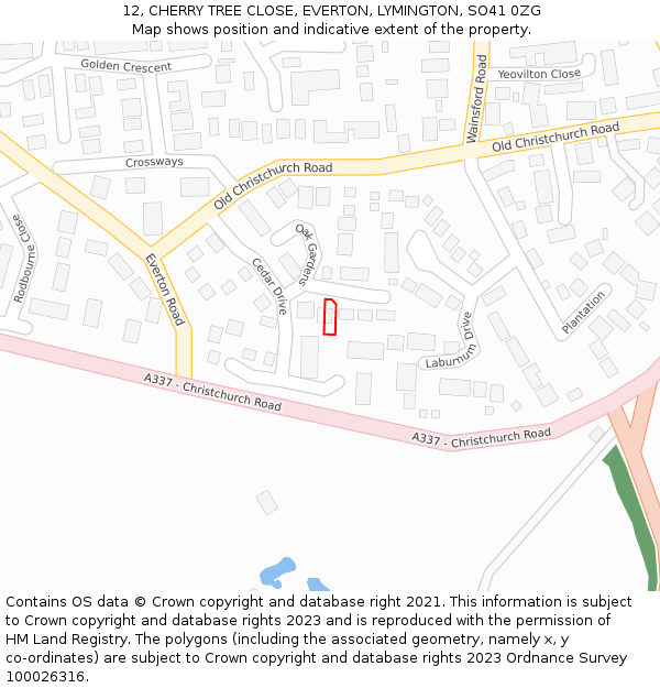 12, CHERRY TREE CLOSE, EVERTON, LYMINGTON, SO41 0ZG: Location map and indicative extent of plot