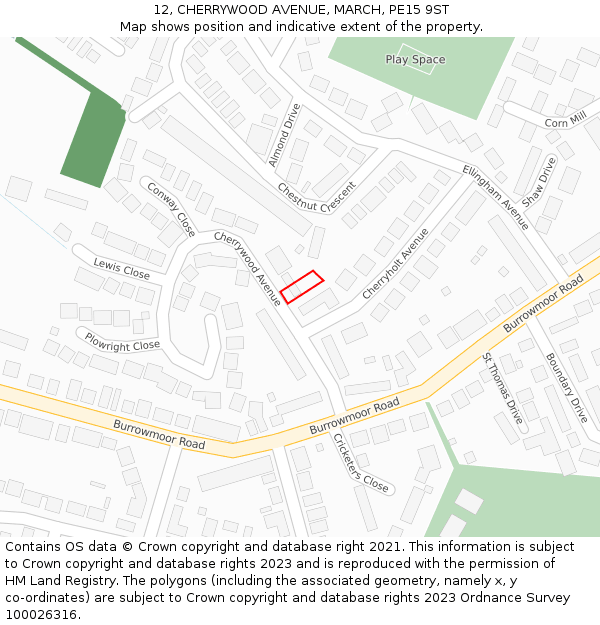 12, CHERRYWOOD AVENUE, MARCH, PE15 9ST: Location map and indicative extent of plot