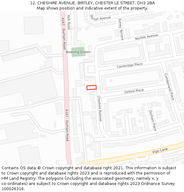 12, CHESHIRE AVENUE, BIRTLEY, CHESTER LE STREET, DH3 2BA: Location map and indicative extent of plot