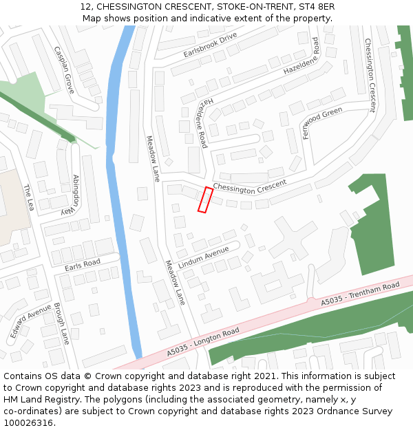 12, CHESSINGTON CRESCENT, STOKE-ON-TRENT, ST4 8ER: Location map and indicative extent of plot