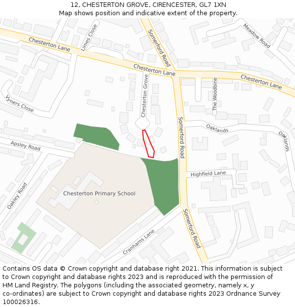 12, CHESTERTON GROVE, CIRENCESTER, GL7 1XN: Location map and indicative extent of plot