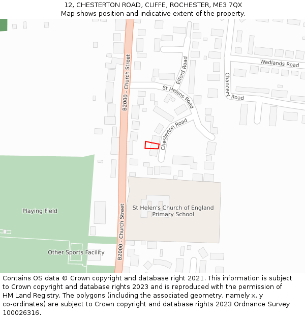 12, CHESTERTON ROAD, CLIFFE, ROCHESTER, ME3 7QX: Location map and indicative extent of plot