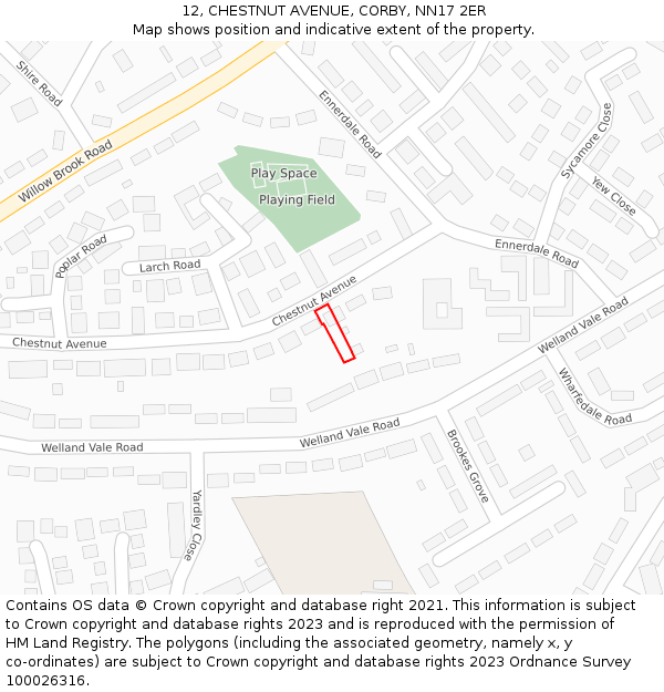 12, CHESTNUT AVENUE, CORBY, NN17 2ER: Location map and indicative extent of plot