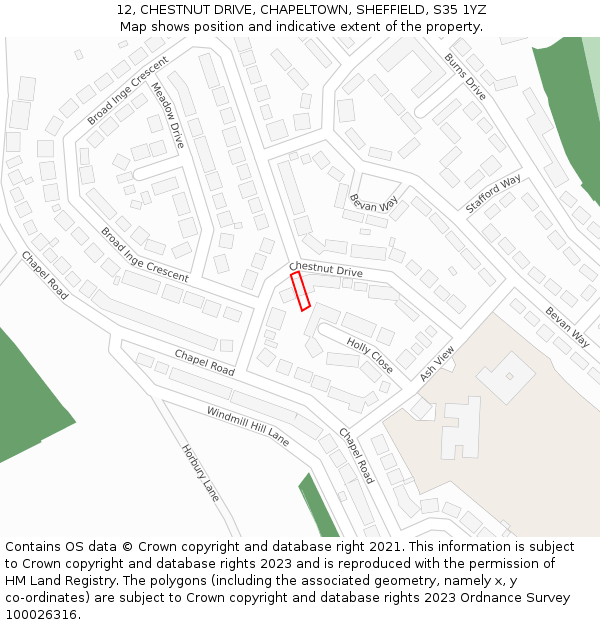 12, CHESTNUT DRIVE, CHAPELTOWN, SHEFFIELD, S35 1YZ: Location map and indicative extent of plot