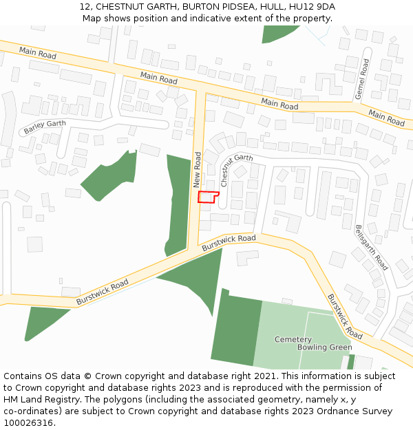 12, CHESTNUT GARTH, BURTON PIDSEA, HULL, HU12 9DA: Location map and indicative extent of plot