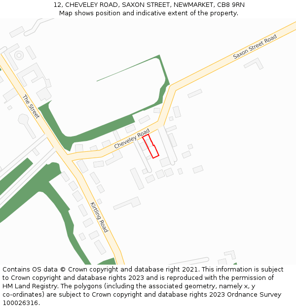 12, CHEVELEY ROAD, SAXON STREET, NEWMARKET, CB8 9RN: Location map and indicative extent of plot