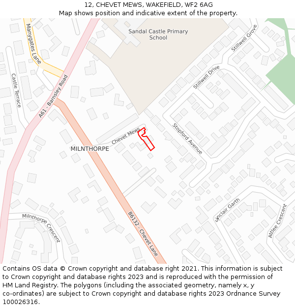 12, CHEVET MEWS, WAKEFIELD, WF2 6AG: Location map and indicative extent of plot