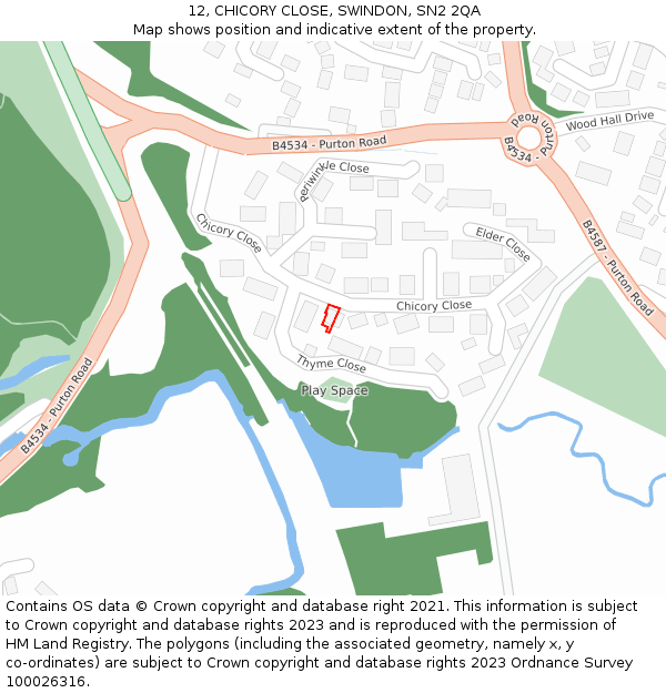 12, CHICORY CLOSE, SWINDON, SN2 2QA: Location map and indicative extent of plot