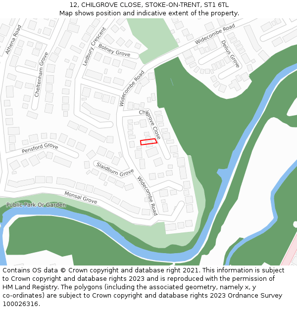 12, CHILGROVE CLOSE, STOKE-ON-TRENT, ST1 6TL: Location map and indicative extent of plot