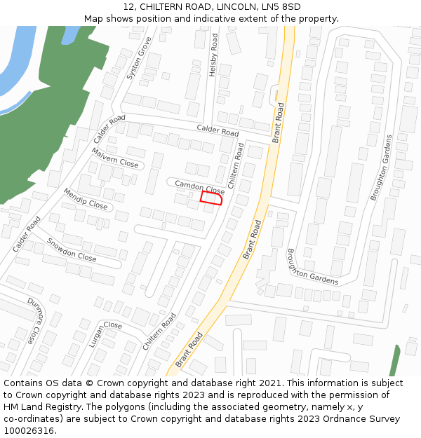 12, CHILTERN ROAD, LINCOLN, LN5 8SD: Location map and indicative extent of plot