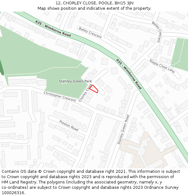 12, CHORLEY CLOSE, POOLE, BH15 3JN: Location map and indicative extent of plot