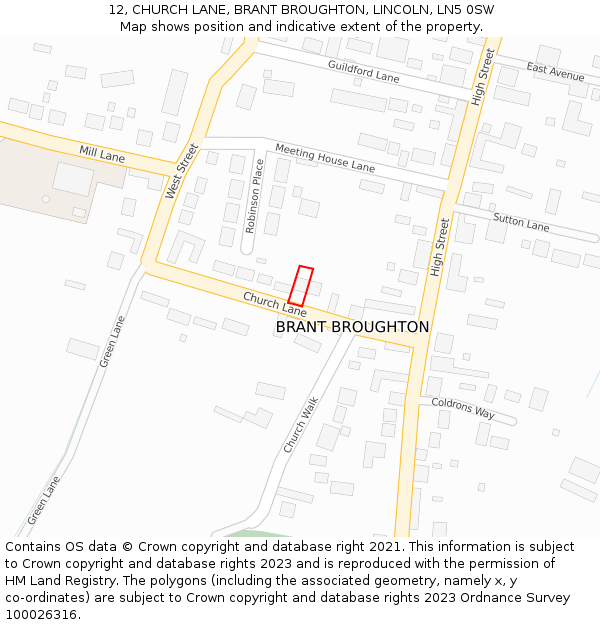 12, CHURCH LANE, BRANT BROUGHTON, LINCOLN, LN5 0SW: Location map and indicative extent of plot