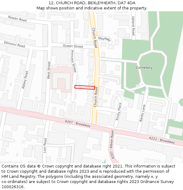 12, CHURCH ROAD, BEXLEYHEATH, DA7 4DA: Location map and indicative extent of plot