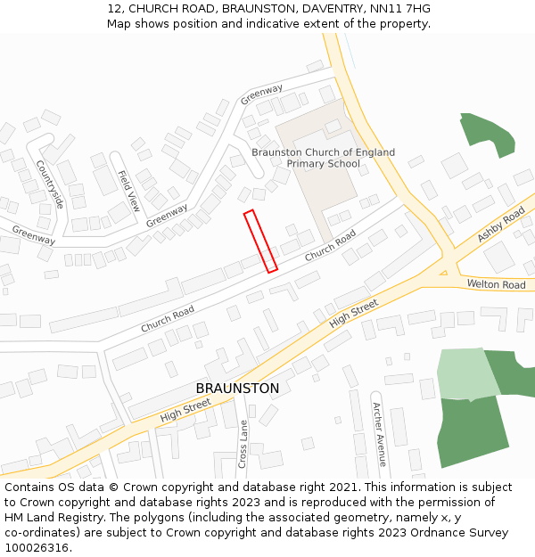 12, CHURCH ROAD, BRAUNSTON, DAVENTRY, NN11 7HG: Location map and indicative extent of plot