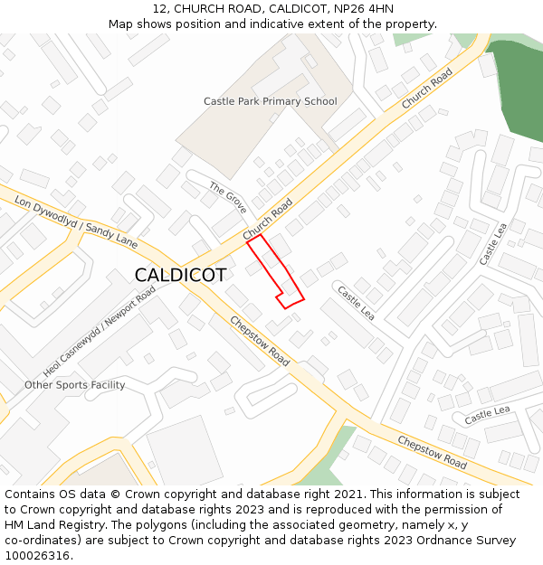 12, CHURCH ROAD, CALDICOT, NP26 4HN: Location map and indicative extent of plot