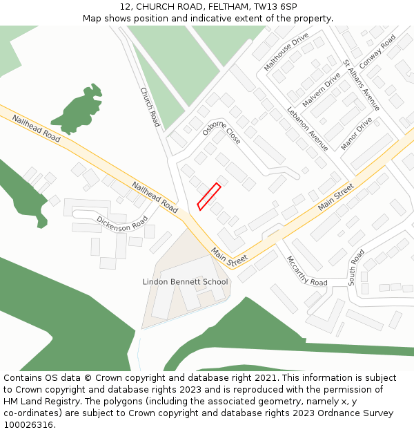 12, CHURCH ROAD, FELTHAM, TW13 6SP: Location map and indicative extent of plot