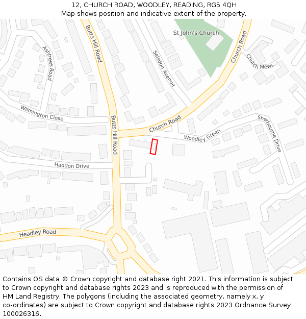 12, CHURCH ROAD, WOODLEY, READING, RG5 4QH: Location map and indicative extent of plot