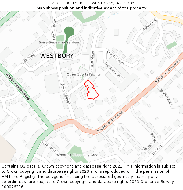 12, CHURCH STREET, WESTBURY, BA13 3BY: Location map and indicative extent of plot