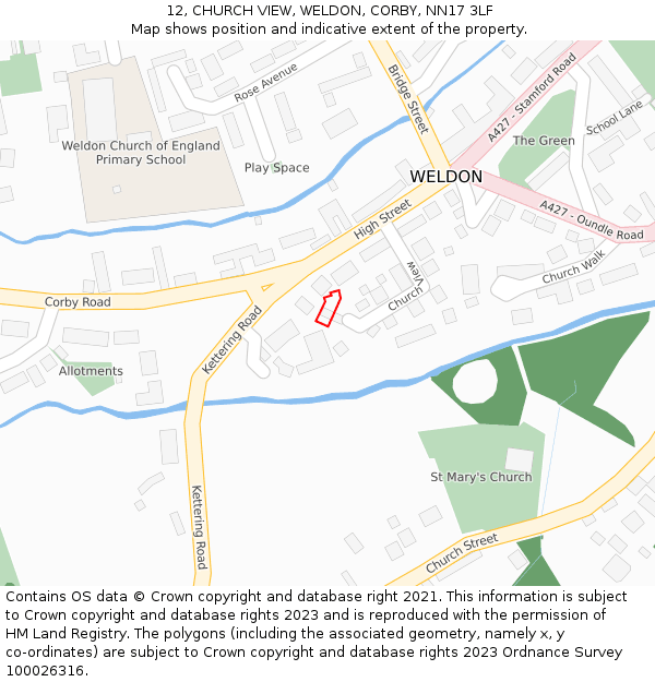 12, CHURCH VIEW, WELDON, CORBY, NN17 3LF: Location map and indicative extent of plot