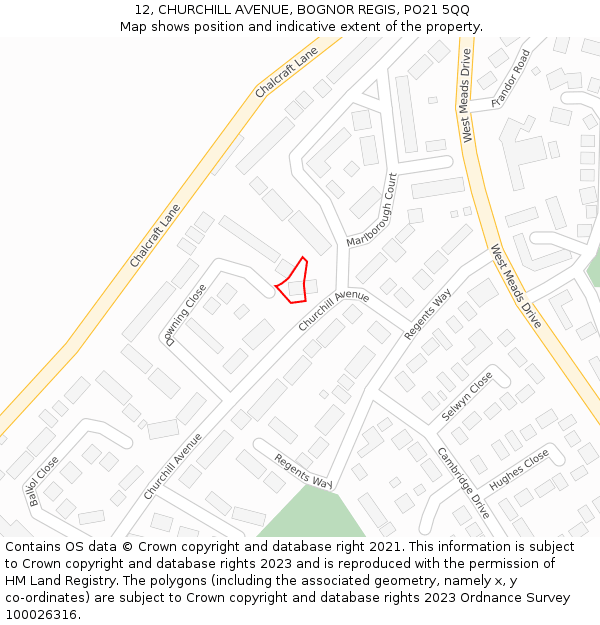 12, CHURCHILL AVENUE, BOGNOR REGIS, PO21 5QQ: Location map and indicative extent of plot