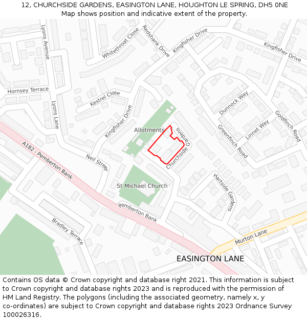 12, CHURCHSIDE GARDENS, EASINGTON LANE, HOUGHTON LE SPRING, DH5 0NE: Location map and indicative extent of plot