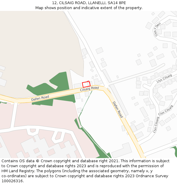 12, CILSAIG ROAD, LLANELLI, SA14 8PE: Location map and indicative extent of plot