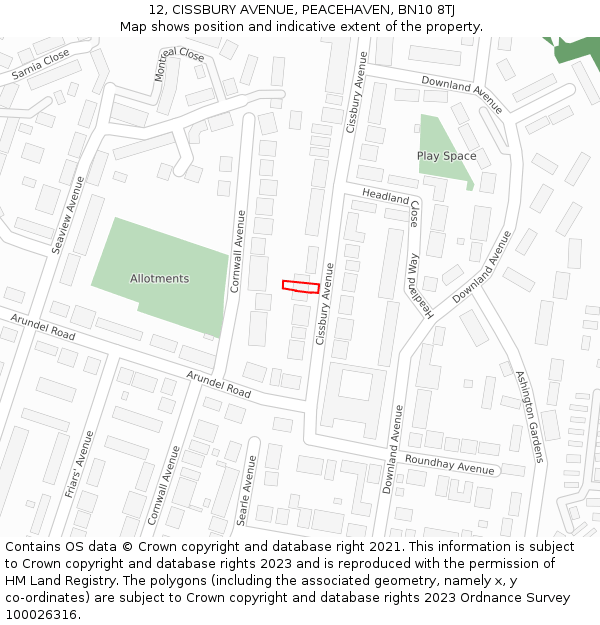 12, CISSBURY AVENUE, PEACEHAVEN, BN10 8TJ: Location map and indicative extent of plot