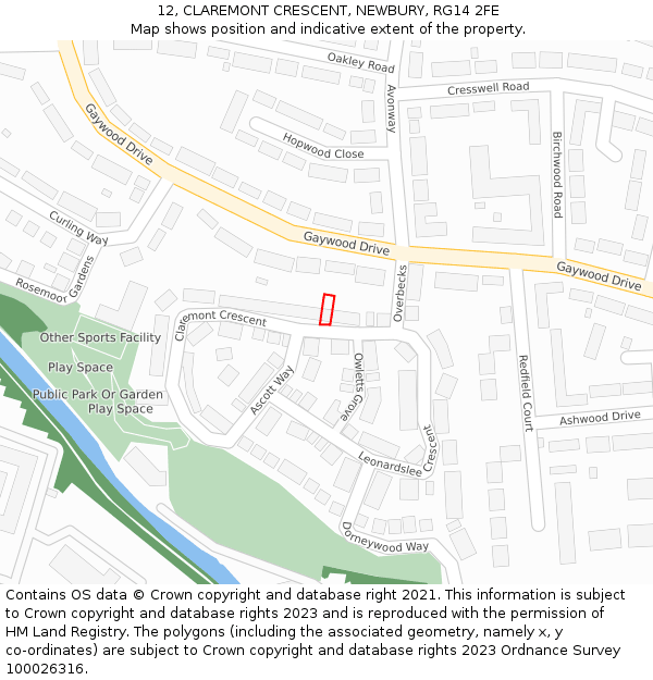 12, CLAREMONT CRESCENT, NEWBURY, RG14 2FE: Location map and indicative extent of plot