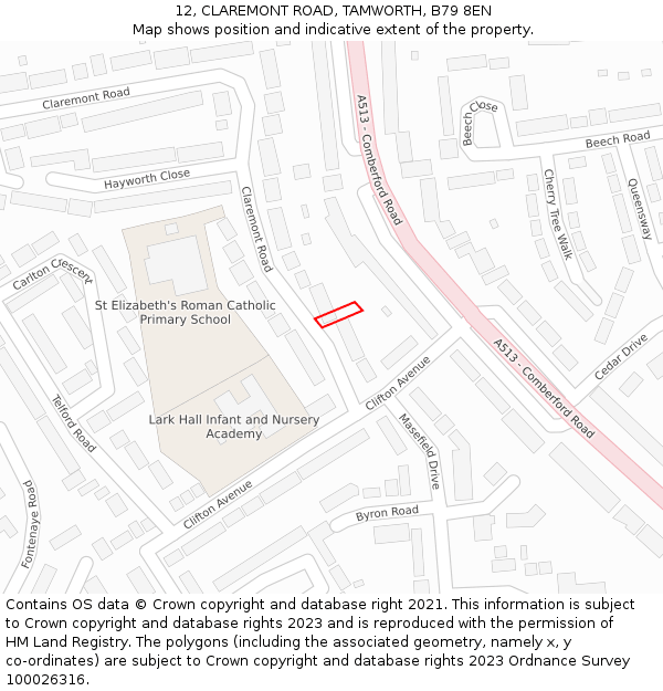 12, CLAREMONT ROAD, TAMWORTH, B79 8EN: Location map and indicative extent of plot