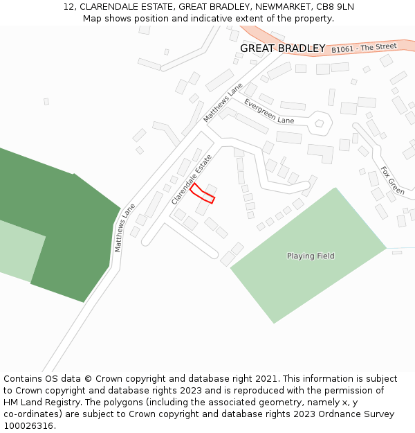 12, CLARENDALE ESTATE, GREAT BRADLEY, NEWMARKET, CB8 9LN: Location map and indicative extent of plot