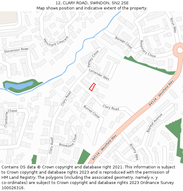 12, CLARY ROAD, SWINDON, SN2 2SE: Location map and indicative extent of plot