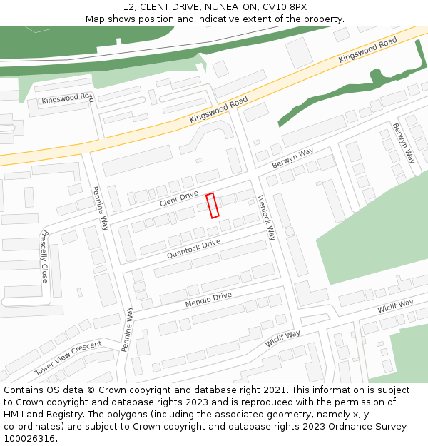 12, CLENT DRIVE, NUNEATON, CV10 8PX: Location map and indicative extent of plot