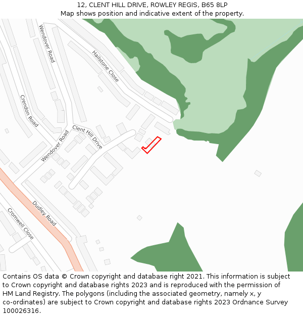 12, CLENT HILL DRIVE, ROWLEY REGIS, B65 8LP: Location map and indicative extent of plot