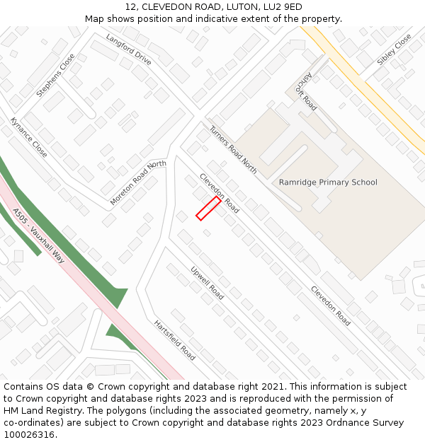 12, CLEVEDON ROAD, LUTON, LU2 9ED: Location map and indicative extent of plot