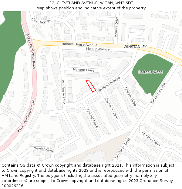 12, CLEVELAND AVENUE, WIGAN, WN3 6DT: Location map and indicative extent of plot