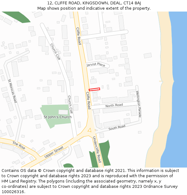 12, CLIFFE ROAD, KINGSDOWN, DEAL, CT14 8AJ: Location map and indicative extent of plot