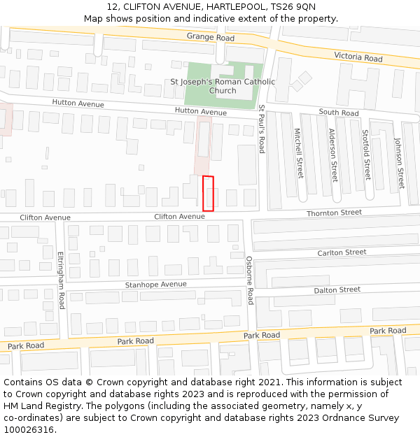 12, CLIFTON AVENUE, HARTLEPOOL, TS26 9QN: Location map and indicative extent of plot