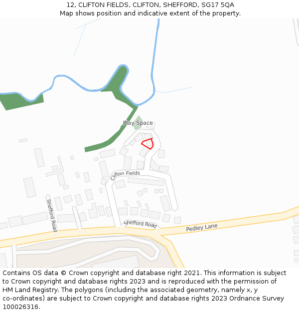 12, CLIFTON FIELDS, CLIFTON, SHEFFORD, SG17 5QA: Location map and indicative extent of plot