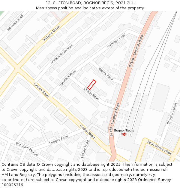 12, CLIFTON ROAD, BOGNOR REGIS, PO21 2HH: Location map and indicative extent of plot