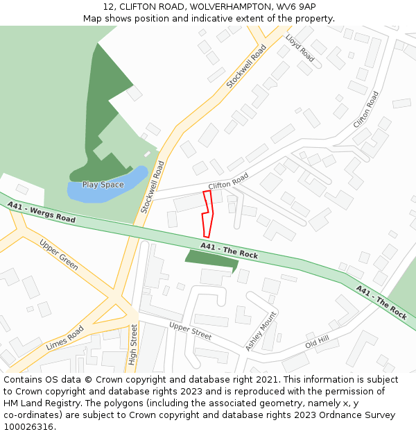 12, CLIFTON ROAD, WOLVERHAMPTON, WV6 9AP: Location map and indicative extent of plot