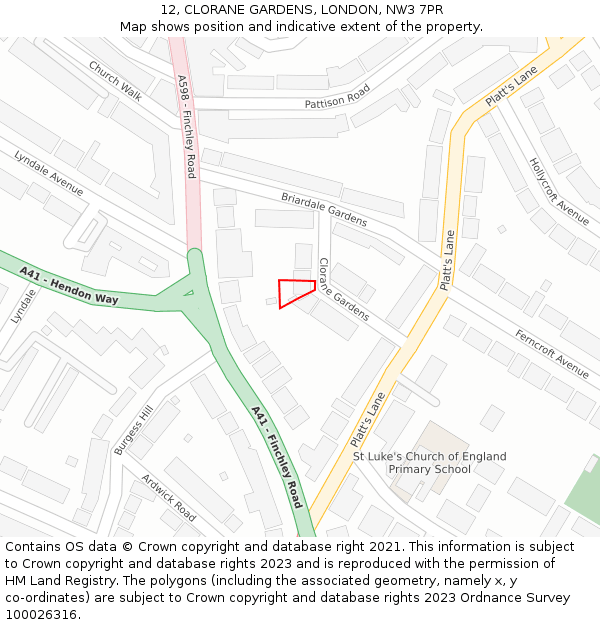 12, CLORANE GARDENS, LONDON, NW3 7PR: Location map and indicative extent of plot